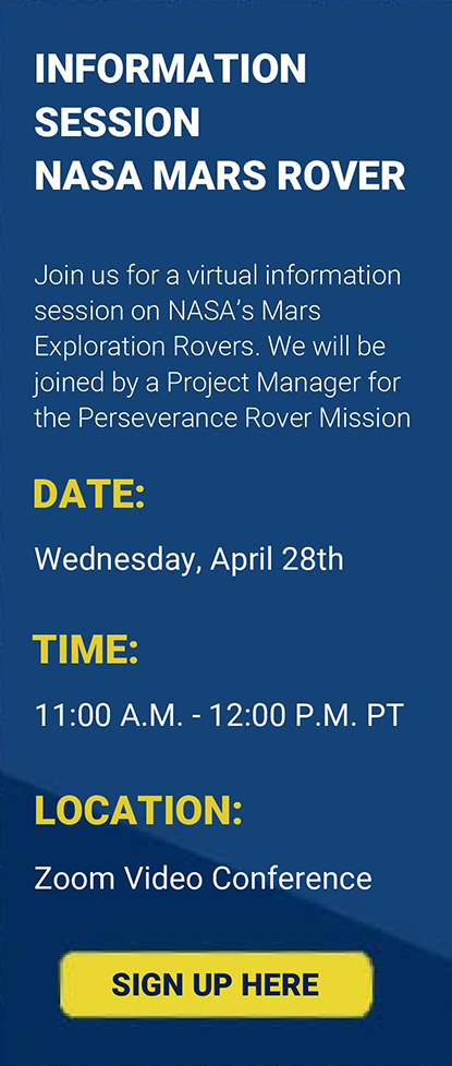 Sign up for the NASA Mars Rover Information Session webinar, April 28th, 11am