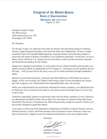 Letter to President Biden